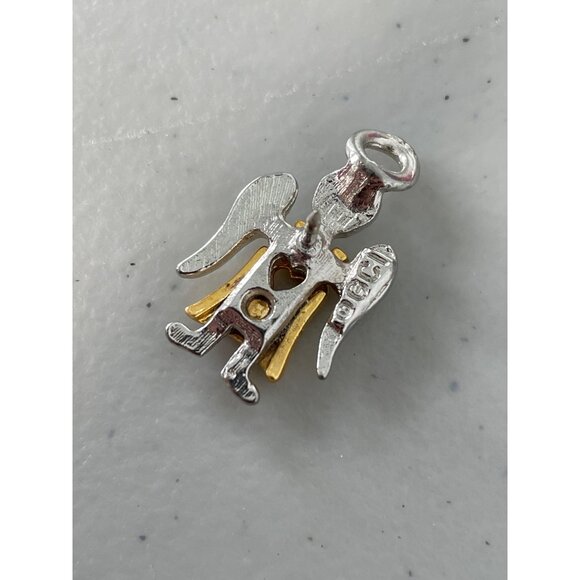 Vintage Two Tone Angel Heart Lapel Pin Silver Gold Tone Wings Heart Cutout Retro - Picture 5 of 7